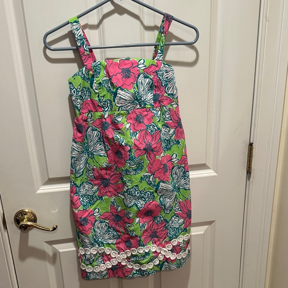 Lilly Pulitzer Pink Teal Lime Floral dress girls 14